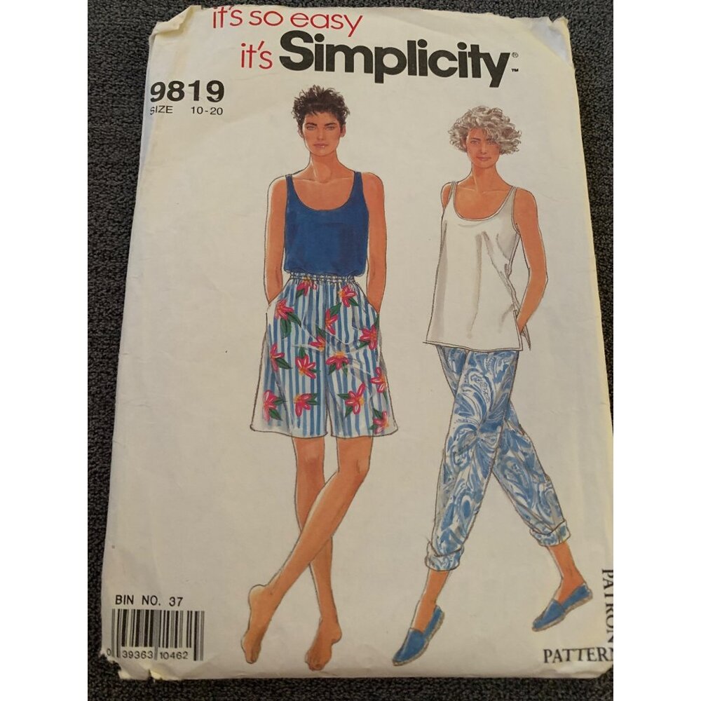 Simplicity 9819 Sewing Pattern  Tank Top Pants Short Size 10 12 14 16 18 20 Vint